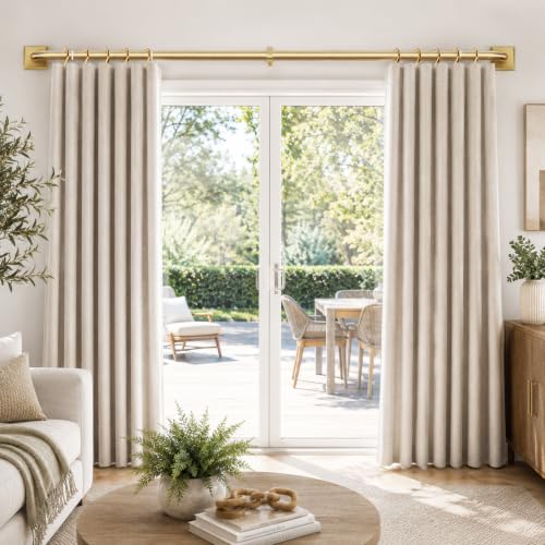 Brushed Gold Curtain Rods - 48-90 Inch Heavy Duty Wrap Around Blackout Drapery Rod - Adjustable Room Darkening Window Treatment - Variation: 48"-90"