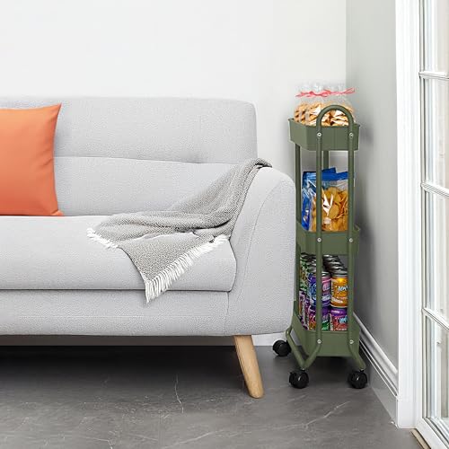 SunnyPoint Army Slim Rolling Storage Cart 3-Tier Bathroom & Laundry Organizer