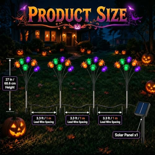 Newhale Solar Spider Halloween Decor Outdoor Stake Lights - 4 Modes, Waterproof, Swaying Wind Effect