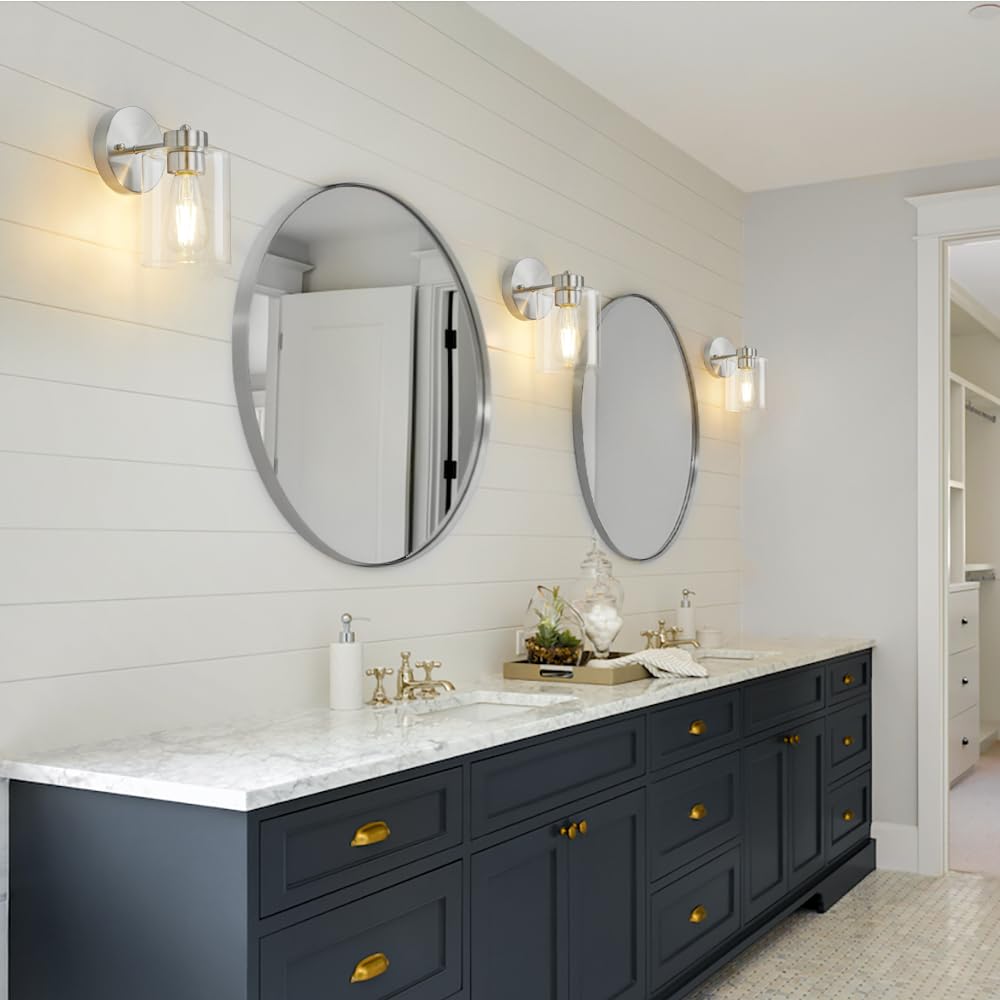 Porphyions Wall Sconces Set of Two,Brushed Nickel Vanity Sconce Lights,Morden Bathroom Sconces Set, Bathroom Vanity Lighting