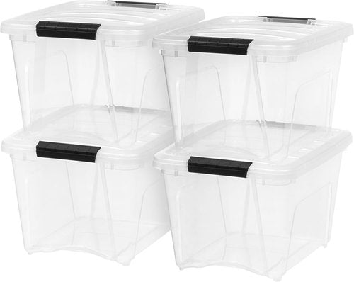 IRIS USA 19 QT Plastic Storage Box - BPA-Free, Durable Clear Containers with Lids & Latches | 4 Pack