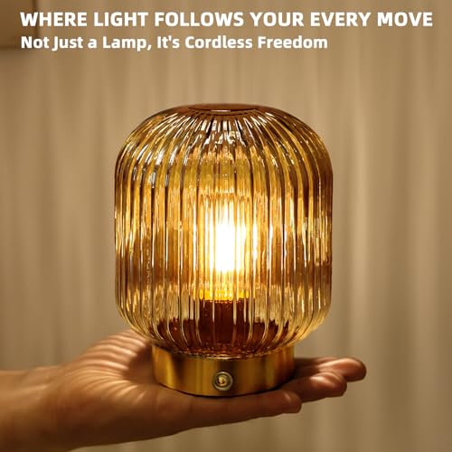 Rechargeable Cordless Table Lamp - Amber Glass with Memory Function