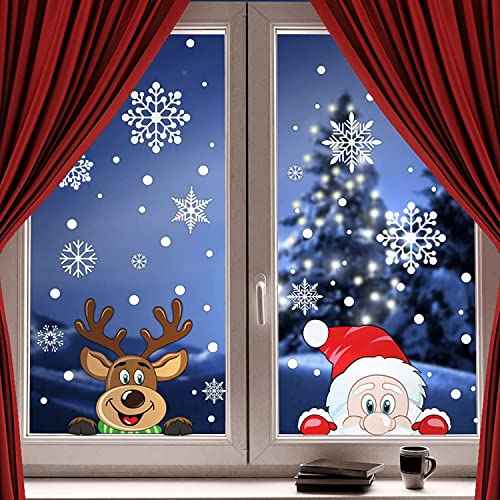 CCINEE Christmas Window Clings, Xmas Window Sticker Snowflakes Santa Claus Reindeer Decals for Holiday Decoration,208PCS
