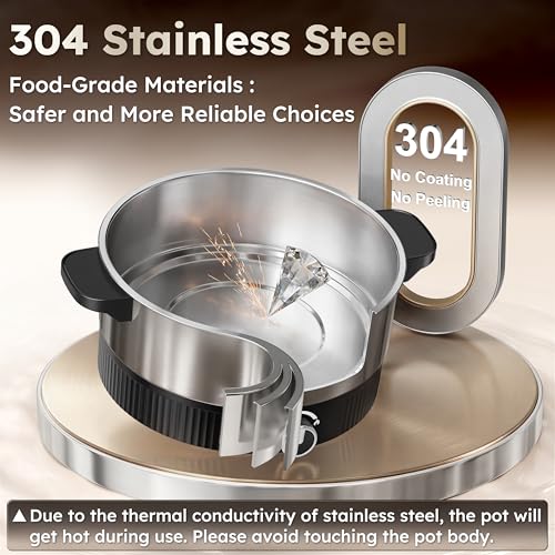 Electric Hot Pot 4.5L Stainless Steel Family Size Cooking Pot - Black