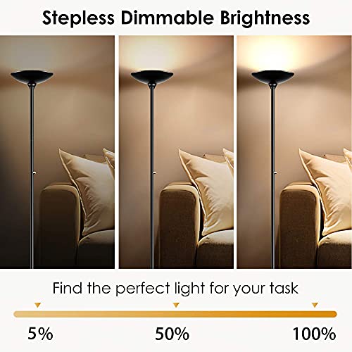 Black Torchiere Floor Lamp 30W LED Stepless Dimmable Modern Standing Light