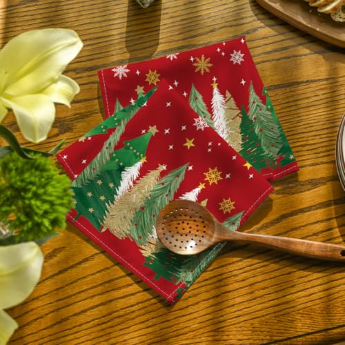 Horaldaily Christmas Cloth Napkins, Pine Tree Stars, Red, Set of 12