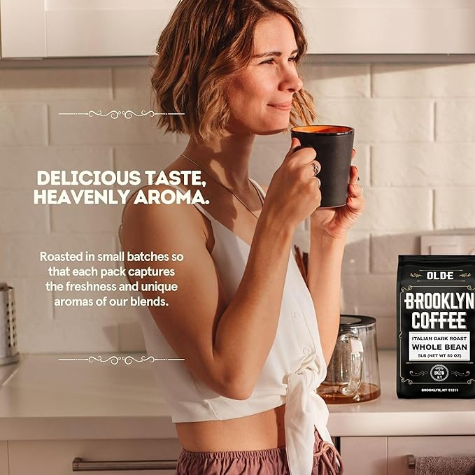 BROOKLYN COFFEE Whole Bean, Italian Dark Roast (5lb) Extra Strong,
