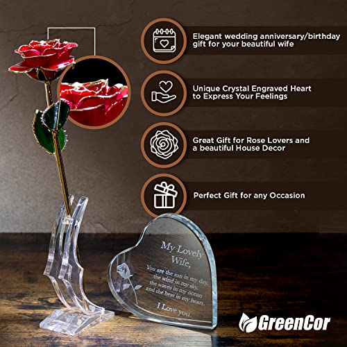 Wife Gift Valentine's Day Wooden Gift Set with Engraved Heart & Gold Dipped Rose - Wife Variation