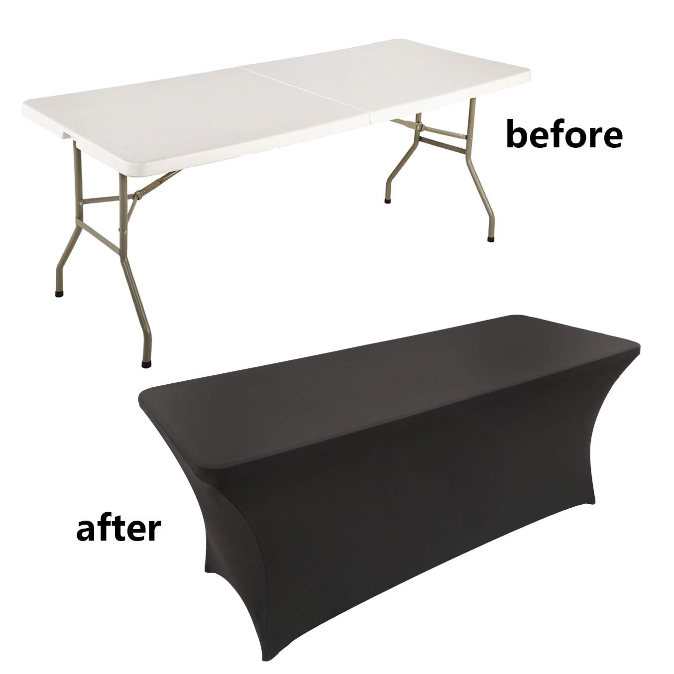 LZY Spandex Fitted Stretch Table Cover for 6 ft or 4ft or 8ft Folding Table, Rectangular Cocktail Tablecloth, Perfect for Party or Banquet (6FT Black)