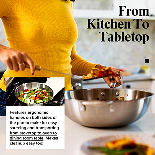13-Inch Stainless Steel Wok Pan with Lid & Spatula - Professional Stir Fry Cookware