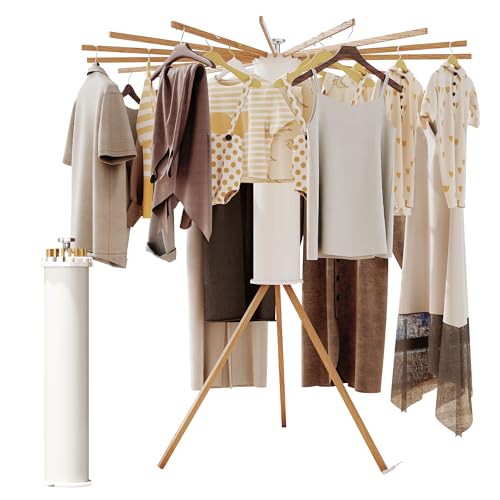 Foldable Clothes Drying Rack with 16 Wood Poles - Space-Saving Laundry Organizer