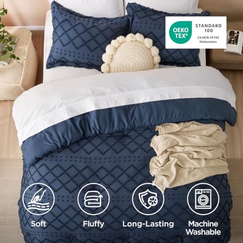 Bedsure Boho Navy Comforter Set Oversized King - Tufted, Ultra-Soft Bedding