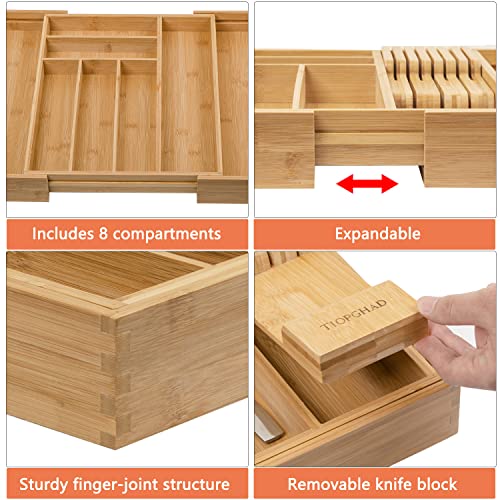 Expandable Bamboo Silverware Drawer Organizer Tray - Natural, Large