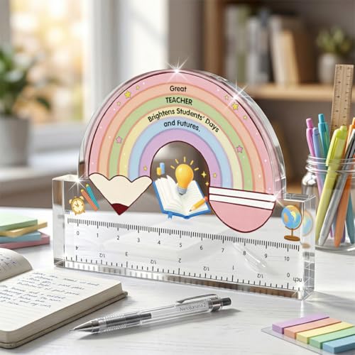 WETDNGQI Teacher Appreciation Rainbow Acrylic Plaque Paperweight - Model Teacher10, 4.7 x 3.1 inches