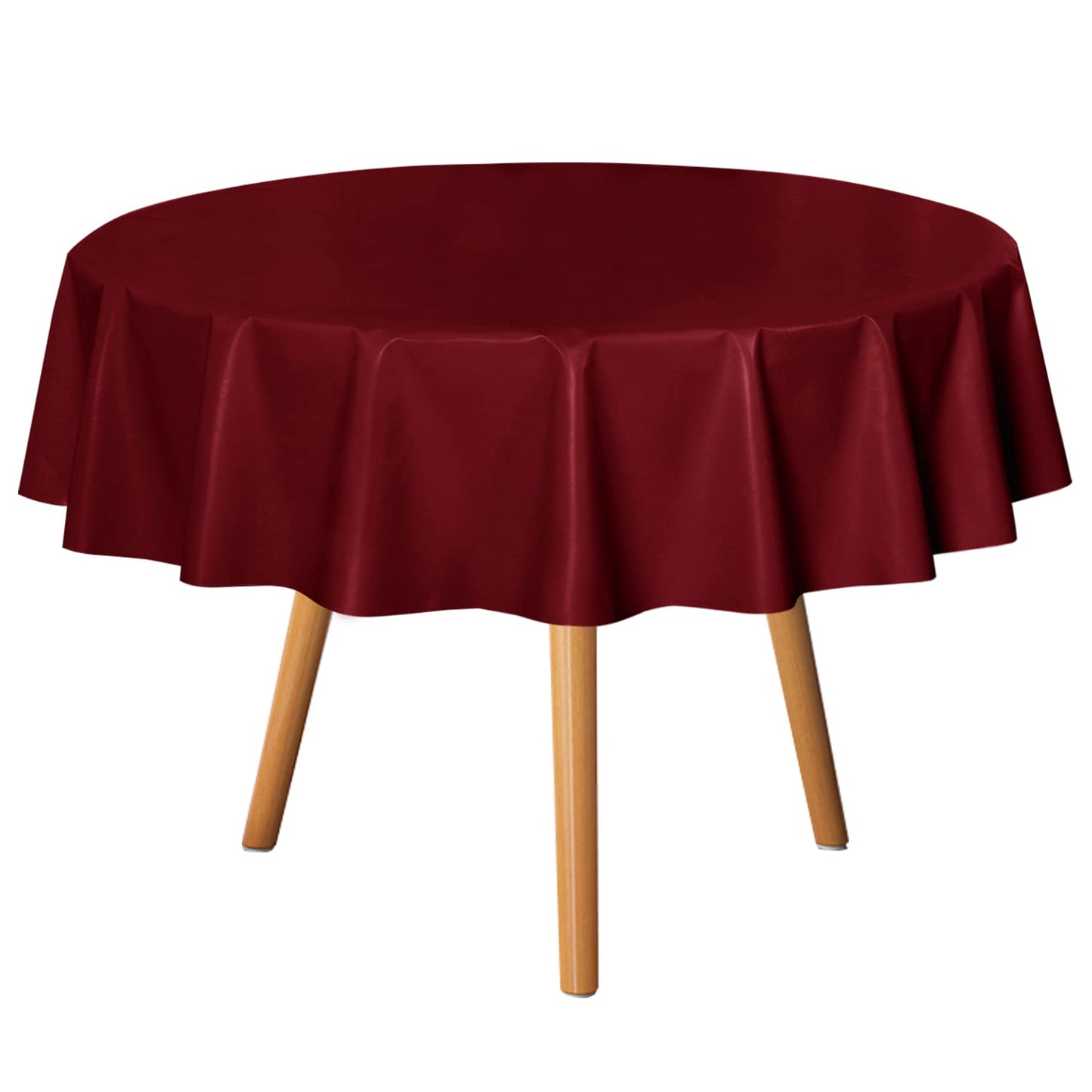 sancua 100% Waterproof Round PVC Tablecloth - 60 Inch - Oil Proof Spill Proof Vinyl Table Cloth, Wipe Clean Table Cover for Dining Tables, Buffet Parties and Camping, Burgundy