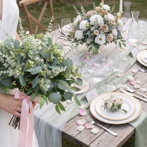 Daynight 240 Pcs Artificial Eucalyptus Stems Bulk - Mixed Green Foliage for Decor