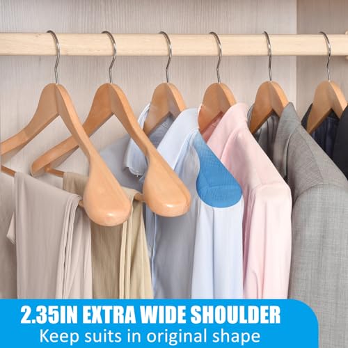 Natural Wide Shoulder Wooden Suit Hangers - Set of 6 | Amber Home