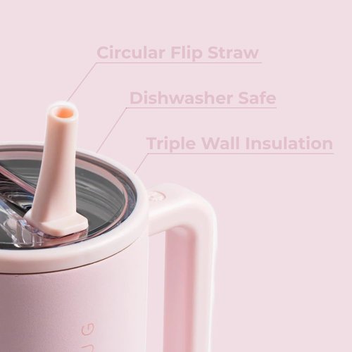 HydroJug Traveler - 32 oz Insulated Water Bottle with Handle & Flip Straw - Leak Resistant, Pink Sand