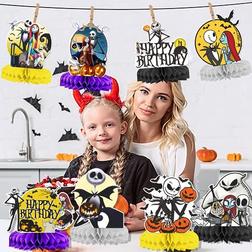 Purple Nightmare Birthday Centerpiece Honeycomb Decorations 9Pcs Halloween Party