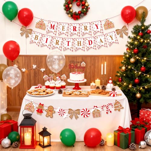Christmas Birthday Party Decorations Kit with Banners Balloons Gingerbread Theme
