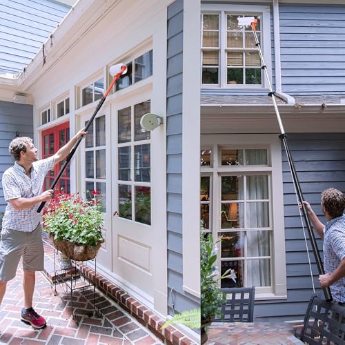 Electric Solar Panel Cleaning Brush and Pole - 20FT Telescopic Water Fed Brush - Orange