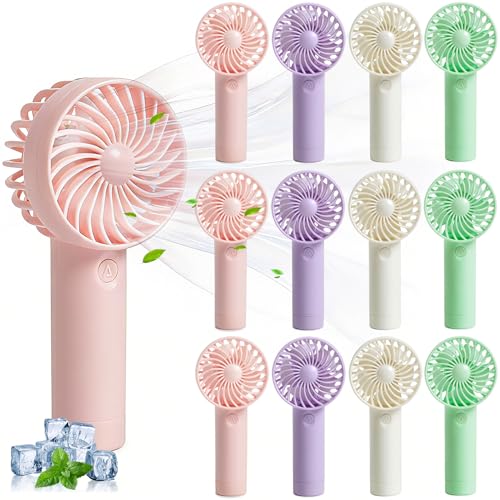 Multicolor 12 Pack Mini Portable Handheld Fans - USB Rechargeable, 3-Speed Personal Fans for Travel & Outdoor