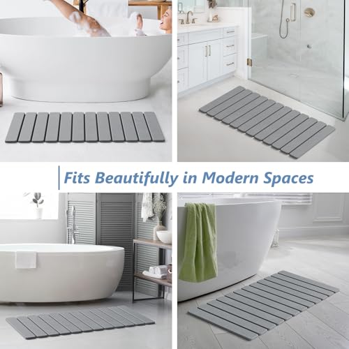 AWW Foldable Diatomaceous Stone Bath Mat - Non-Slip, Quick-Dry, Grey, 31.5" x 15.7" (12 Fold)