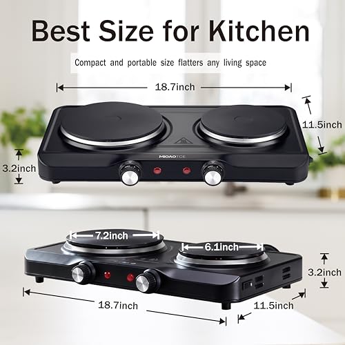 1800W Electric Hot Plate for Cooking, Double Burner with 7.2"&6.1"
