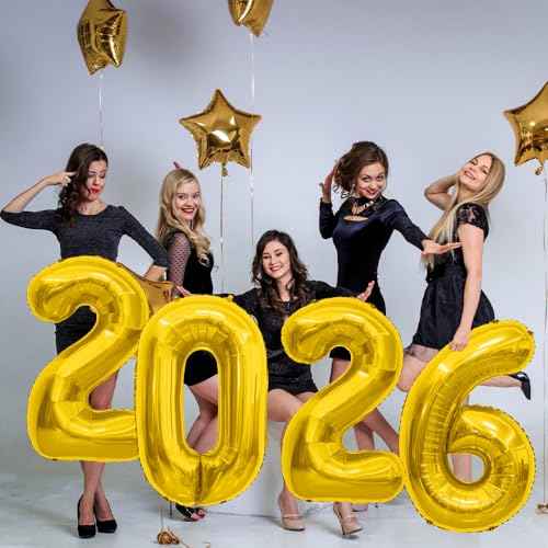 2026 Balloons, Number Balloons 2026 Balloon Numbers, 40 Inch Foil Number Balloon for New Year Eve Festival Christmas Birthday Wedding Anniversary Party Supplies, New Years Decorations Gold