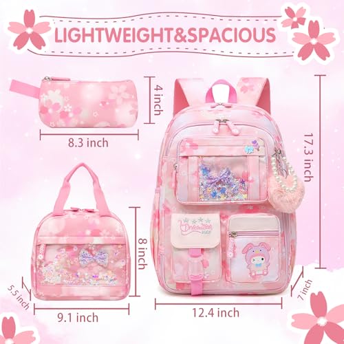 Girls Backpack School Bag 17 Inch Pink Kids Book Bag Multiple Pockets Splash-proof