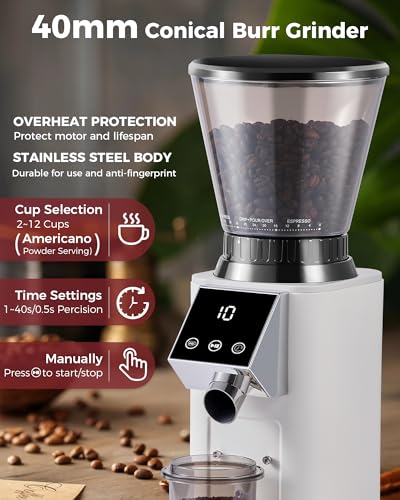 Conical Burr Coffee Grinder Ivory - 48 Grind Settings, Compact & Adjustable