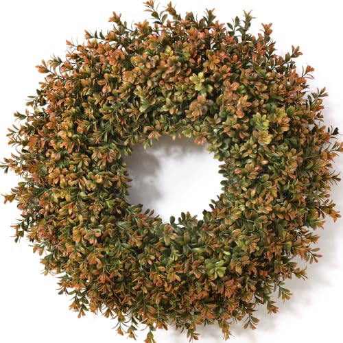 Fall Boxwood Wreath 26 Inch for Front Door Decor, Autumn Seasonal