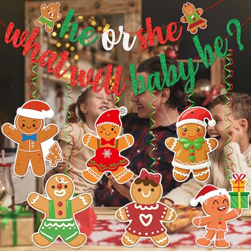 Gingerbread Gender Reveal Banner for Baby Shower Christmas Party Decorations