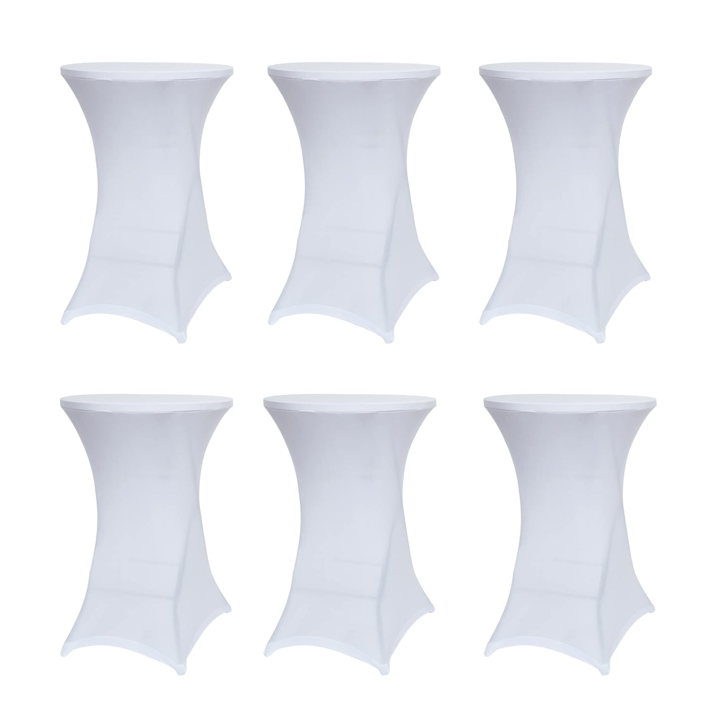 Obstal Cocktail Table Covers Stretch Spandex White Cocktail Table Cover Cloth for Wedding, Banquet and Party (30"-32" Diameter x 42" Height,6Pc)