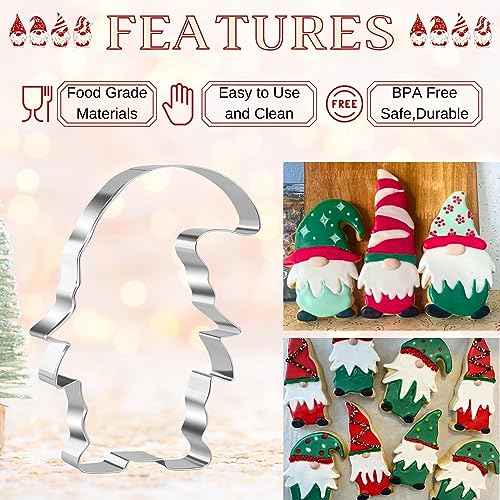 3 Pieces Gnome Cookie Cutters Set for Baking Stainless Steel Large Christmas Gnome Shape Cookie Cutter