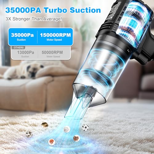 Black Cordless Car Vacuum Cleaner 35000PA Strong Suction Handheld with Dual Batteries