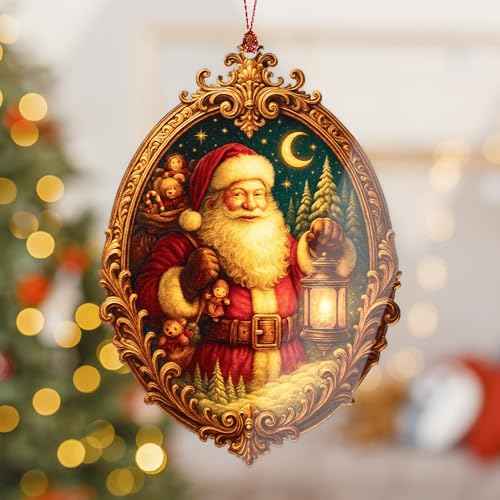 Santa Ornament ? Christmas Decor | Santa Claus Ornament + Holiday Keepsake ? Gift for Kids and Family ? Christmas Ornament 2025 ? Suncatcher Effect Window Hanging?Car Hanging Santaxmas 2