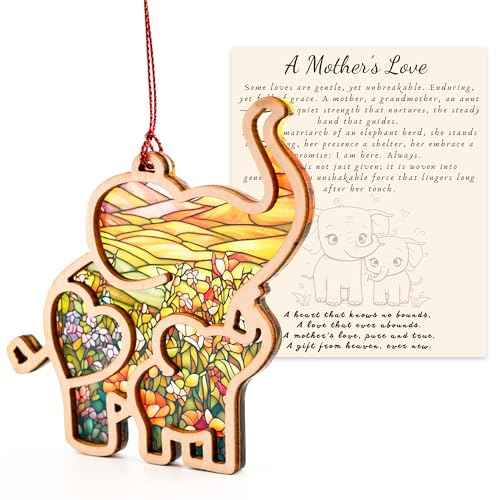 Elephant Gifts for Women, Suncatcher Ornament X Mothers Day Card with Envelopes, Best Friend Birthday Gift for Women, Mothersday Gifts for First Time Moms, Friends (Multi-Mom)