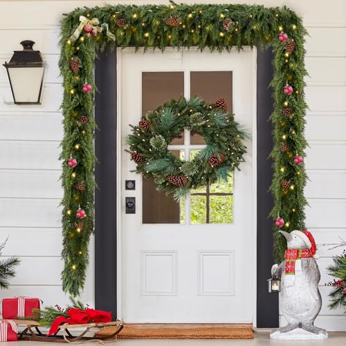 6FT Christmas Garland with Lights - Real Touch Cedar, 2 Pack