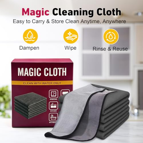 Witpiny 5-Pack Reusable Microfiber Cleaning Cloths for Windows, Mirrors, Stainless Steel, Car, Kitchen