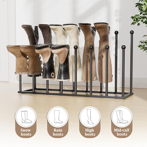 Freestanding Boot Rack for 8 Pairs - Black Shoe Organizer with Variation Large Poles