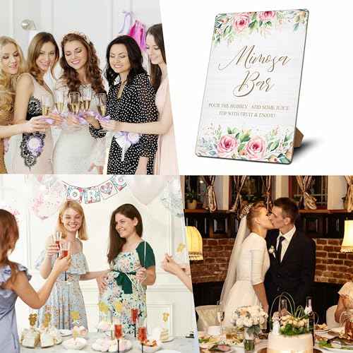 Mimosa Bar Sign, Mimosa Bar Supplies, Floral Brunch Decor, Flower 8x10 Wooden Tabletop Sign With Stand, Mimosa Bar Decor For Bridal Shower Baby Shower Wedding Birthday Christmas Party, 10