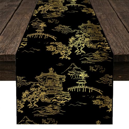 DKMQQUL 13x36 Inch Chinese Table Runner - Retro Landscape Ink Print