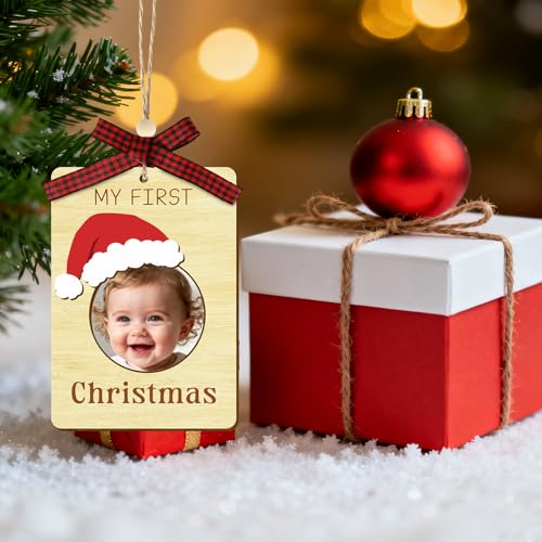 Xmas Baby First Christmas Wooden Photo Frame Ornaments Snowman Santa Reindeer - 3PCS