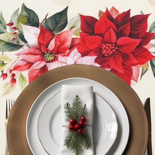 Uwdfnwuif Red Holly Christmas Tablecloth Waterproof 60x102 Oval Holiday Decor