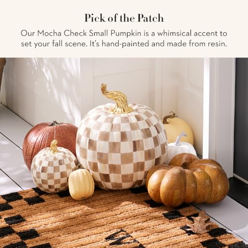 MACKENZIE-CHILDS Resin Pumpkin, Small, Brown-and-White Mocha Check