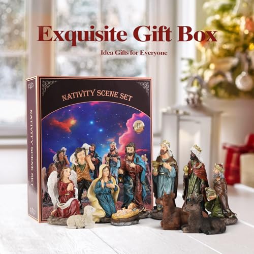 Magicsculp Nativity Scene Set - 11-Piece Hand-Painted Holy Family Figurines for Christmas Decorations