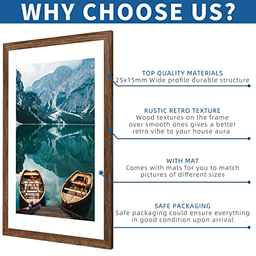 Hongkee Rustic Brown 24x36 Poster Frame Set of 2 for 20x30 & 24x36 Photos, Wall Art Display
