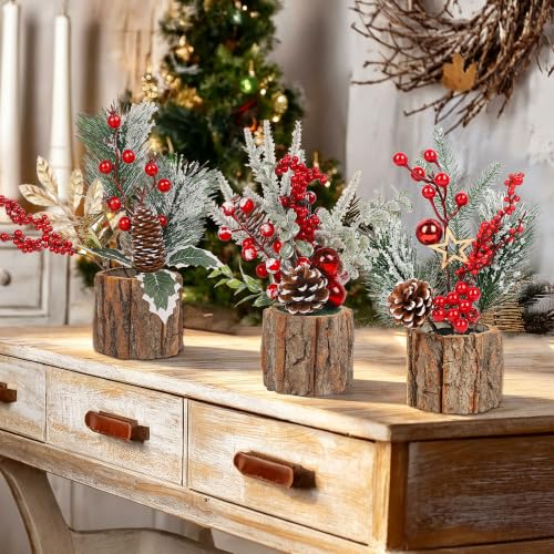 Lulu Home 3 Pcs Mini Christmas Tabletop Trees, Artificial Centerpiece