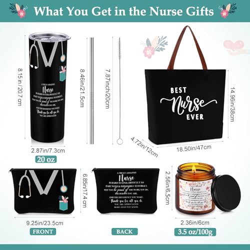 Skylety Nurse Gift Set with 20oz Tumbler – Black, includes Tote & Makeup Bag